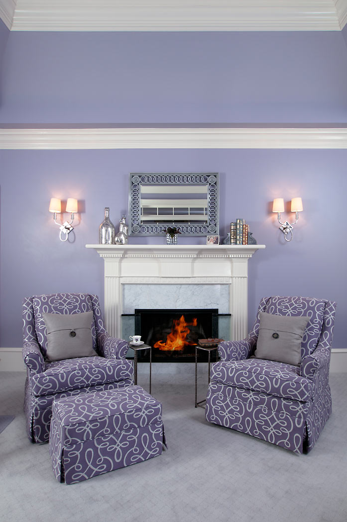 master suite sitting area with fireplace