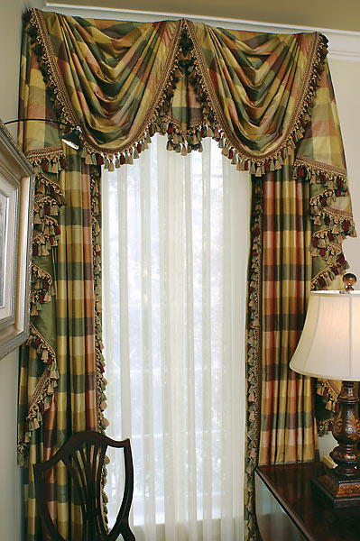 Custom window treatment adds color and privacy